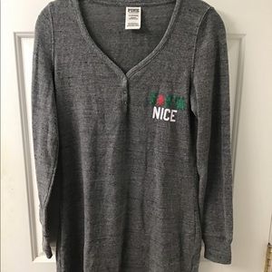 PINK VICTORIA SECRET WAFFLE KNIT TOP NAUGHTY NICE SZ S GUC CHRISTMAS SANTA